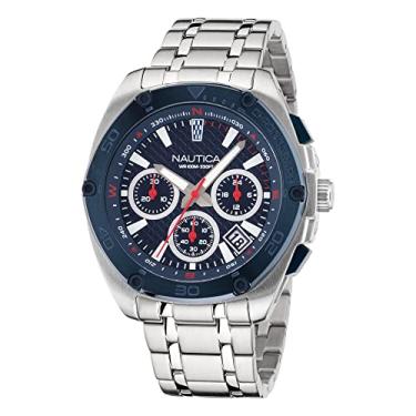 Imagem de Nautica Relógio masculino NAPTCS304 Tin Can Bay Reciclado (85%) pulseira de aço inoxidável e pulseira de silicone azul, Azul e prata/azul/azul
