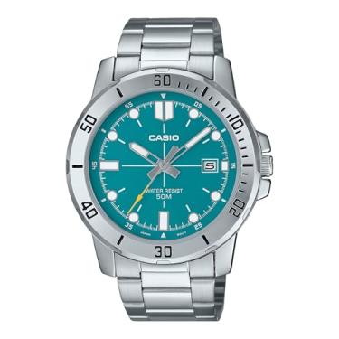 Imagem de Casio MTP-VD01D-3E2V Relógio masculino Enticer aço inoxidável jade verde mostrador casual analógico esportivo, Verde