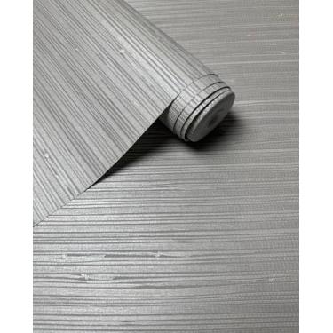 Imagem de Kamildecor Papel de parede Faux Grasscloth com detalhes metálicos papel de parede grosso em relevo de vinil 52,8 cm x 998,2 cm, prata