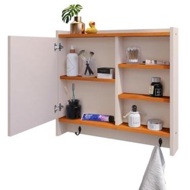 Imagem de Espelheira Suspensa Para Banheiro Closet Porta e Nichos Ganchos Toalhas (Off White/Cinamomo)