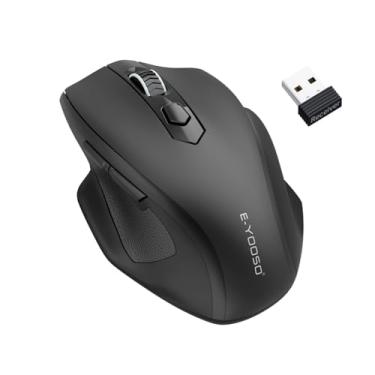 Imagem de E-YOOSO Mouse sem fio para laptop, mouse de computador de 2,4 GHz, 5 ratos sem fio DPI ajustáveis para escritório com receptor USBA, 6 botões, 4000 DPI, mãos de tamanho médio a grande compatíveis com
