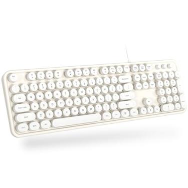 Imagem de Dilter Teclado de computador com fio USB – Teclado de escritório de tamanho completo com teclado numérico, indicadores de tampas, suportes dobráveis, para PC, laptop, desktop, Windows 7, 8, 10 (branco cremoso)