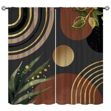 Imagem de Cortina boho dourada preta moderna boêmia abstrata folha de ouro verde tratamentos para cozinha, quarto, meados do século, minimalista, arco geométrico, planta, quinta, sala de estar, cortinas L 106 x