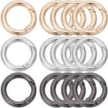 Imagem de SOFPLATE 1 caixa, 24 peças, 3 cores, 2,5 cm, 25 mm, mola, anel, clipe redondo, mosquetão, grande volume, liga metálica, preto, ouro, prata, anel, ganchos de pressão para chaveiros, fivelas, bolsas,