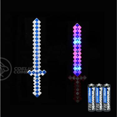 Imagem de Kit Brinquedo Espada Pixel Minecraft 58cm C/Som Luz+3 Pilhas