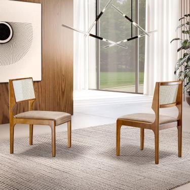 Imagem de Conjunto 2 Cadeiras Em Madeira Maciça Bari Mobilare Linho Palha/Imbuia Natural