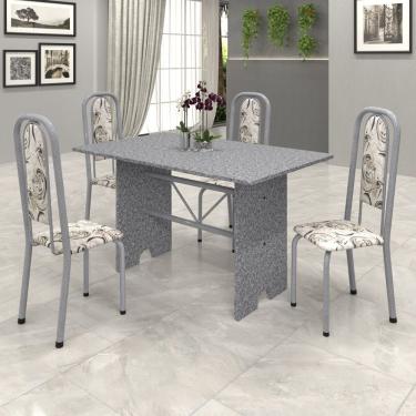 Imagem de Conjunto De Mesa 120X75Cm Tampo Granito Com 4 Cadeiras Lavínea Soma Móveis Martelado Pérola/Ocre/Arabesco
