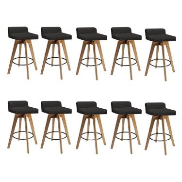 Imagem de Kit 10 Banqueta Alta Com Encosto Giratória Rute Madeira Balcão Corino Cinza