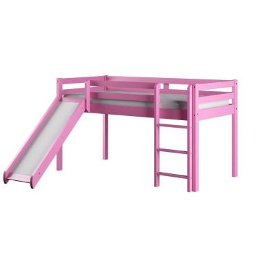 Imagem de Cama Alta Kids Com Escorregador Em Madeira Maciça-mdf Rosa