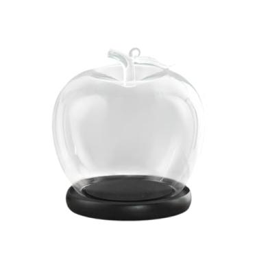 Imagem de Bothyi Pote de vidro cloche com base de madeira, transparente, diâmetro de 9 cm, para decoração de mesas centrais, bijuterias, itens colecionáveis ​​e joias, Preto