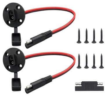 Imagem de XOMEGK Conector De Porta Lateral Tomada Energia Sae, À Prova Intempéries, 2 Pinos, Conexão Rápida, Montagem Embutida Para Painel Solar, Cabo Adaptador, Extensão 12Awg, 1 Pé