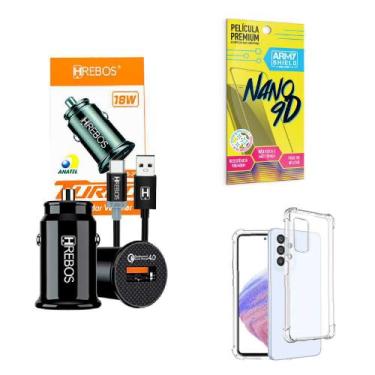 Imagem de Kit Carregador Veicular Turbo 18w com Capinha Samsung A53 + Película 9