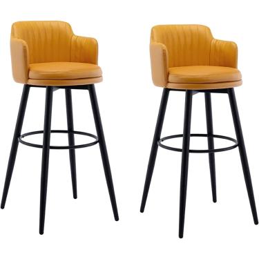 Imagem de Conjunto De 2 Bancos De Bar Giratórios Com Encosto Baixo Ilha De Cozinha Cadeira De Bar, Altura De Balcão Com Braços, Pedal De Couro Assento Estofado Cromado, Para Ba, Chrome,orange, 80cm