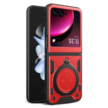 Imagem de FWYANZH Capa para Motorola Razr 60 Ultra/60, com suporte de anel giratório de 360°, capa fina de proteção contra quedas suporta sucção magnética de veículos, vermelha, 60 Ultra