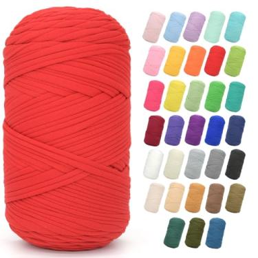 Imagem de Camiseta de 400 g para crochê, camiseta vermelha, tecido elástico grosso, fio de crochê para iniciantes, crochê, bolsa de tricô à mão, cesta, porta-copos, artesanato faça você mesmo/decoração de casa