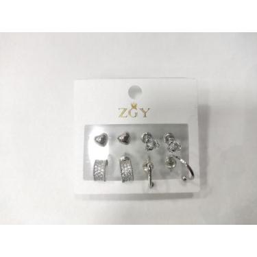 Imagem de Kit 4 pequenos Brincos femininos folheados de zircão Brincos Argola - 