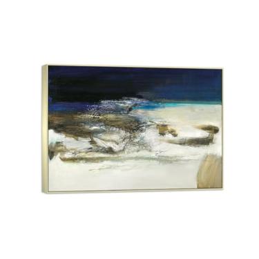 Imagem de MUHJDYC Zao Wou-ki Pintura famosa abstrata - imagem de arte em tela - arte de parede para sala de estar - reprodução de impressões (sem título) 50 x 70 cm - 19 x 27 pol moldura prata