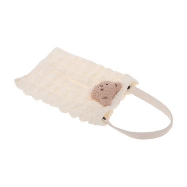 Imagem de INFINAUTO Porta-lenços de papel para carro organizador de massa folhada poliéster 28 x 18 x 2 cm bege 3D cabeça de urso cáqui 1 peça