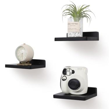 Imagem de NIUBEST Pequena prateleira flutuante, bordas de exibição de 12 x 15 cm para parede, mini prateleiras, prateleira de madeira rústica para quarto, sala de estar, banheiro, cozinha (3, preto)