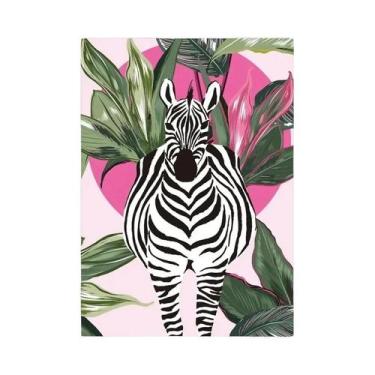 Imagem de Pantera Rosa Zebra Plantas Tropicais Abacaxi Abstrato Arte De Parede E