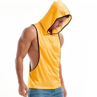 Imagem de FIROTTII Regata masculina com capuz para musculação muscular, sem mangas, moletom com capuz, Amarelo, XGG