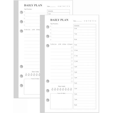 Imagem de (Pacote com 2) Refil de agenda diária sem data A6 – Lista de tarefas para fichários pessoais Filofax, agenda de 160 folhas/320 páginas e refil forrado, perfurado com 6 furos, 9,5 cm x 17 cm