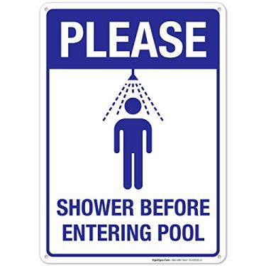 Imagem de Placa de piscina, por favor, tome banho antes de entrar placa de piscina, 25 x 35 cm, alumínio 040 sem ferrugem, resistente ao desbotamento, feito nos EUA por Sigo Signs