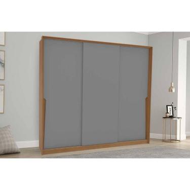 Imagem de Guarda Roupa Casal 3 Portas de Correr e 4 Gavetas Porto Freijo/Cinza - Politorno