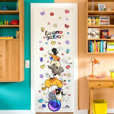 Imagem de Adesivo de Gatinhos Infantil Para Porta ou Parede Lavável Seguro Fácil Aplicação Decoração Quarto Bebê Criança