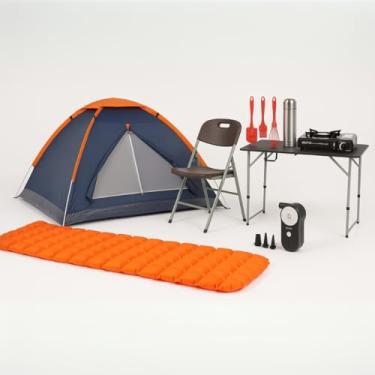 Imagem de Kit Camping Completo Legendários 8 Peças, Barraca Iglu 3 Pessoas Azul, Mesa Dobrável, Cadeira Marrom, Colchete Inflável, Fogareiro, Garrafa Térmica, Utensílios Trilha equipamentos Acampamento família
