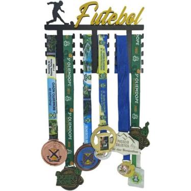 Imagem de Suporte Para medalhas Futebol Quadro Porta Medalhas Futebol MDF Preto 