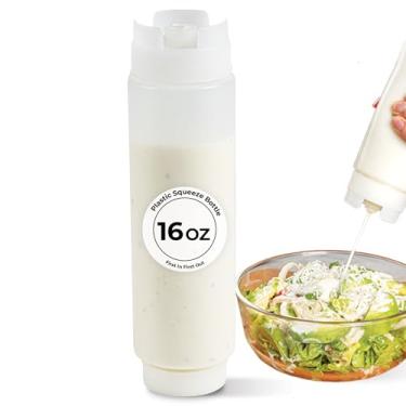 Imagem de Garrafa de plástico invertida FIFO com refil e tampas de distribuição – perfeita para buffet e food trucks – 1 caixa – utensílios de restaurante, 473 ml, transparente