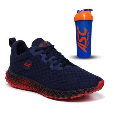 Imagem de Tênis Masculino Ascension com Coqueteleira – Leve, Confortável e Versátil para Caminhada, Corrida, Academia e Uso Diário (Marinho e Vermelho, BR, Adulto, Numérico, 35)