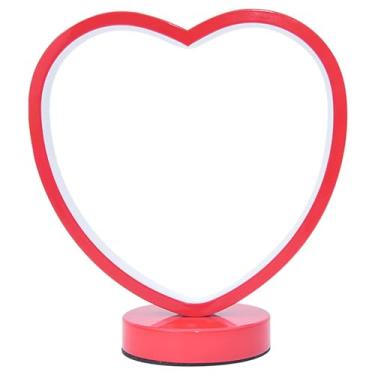 Imagem de Lâmpada de mesa em forma de coração romântica vermelha moderna de cabeceira de cabeceira leve decoração de noivado de casamento acrílico Material de ferro 23 cm de altura (Interruptor do botão)