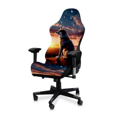 Imagem de Conjunto de capa de cadeira de jogos de 4 peças com design de gato, cachorro e vaca - impressão digital 3D, macia e elástica antiderrapante - serve na maioria das cadeiras de escritório/jogos (Cão 1)