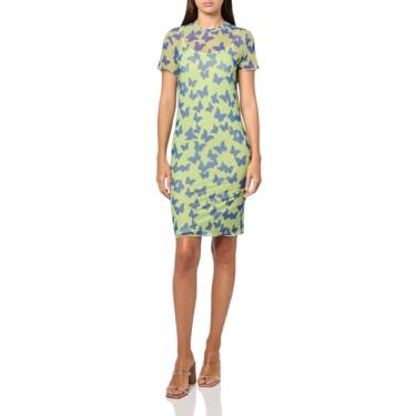 Imagem de HUGO Minivestido feminino colado ao corpo de malha estampada, Borboleta azul, PP