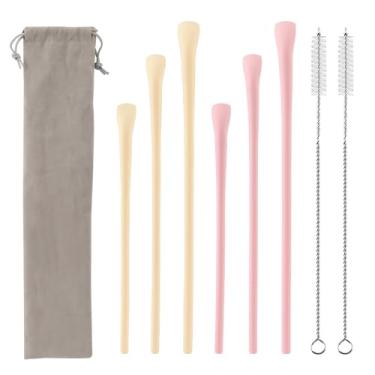 Imagem de 6 canudos reutilizáveis antirugas, prevenção de rugas labiais, canudos longos de rugas flexíveis com escova limpa, canudos de silicone perfeitos para usuários de preenchimento labial