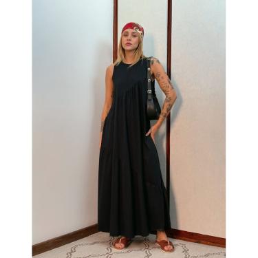 Imagem de Vestido Longo Feminino malha algodão Aveloz Preto