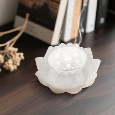 Imagem de Xisakaca Suporte de incenso de flor de lótus de vidro, queimador de cone de incenso vitrificado, queimador Bakhoor para bobina de varas de incenso, decoração de sala de olíbano, decoração de casa