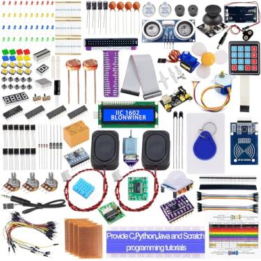 Imagem de Ultimate Starter Kit para Raspberry Pi 5 4 B 3 B+ 400 Zero 2 W, Python C C++ Código de processamento de arranhões Java, 297 itens, 124 projetos, cursos tutoriais online para iniciantes (sem Raspberry