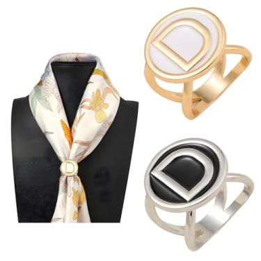 Imagem de Conjunto de fivela de anel de cachecol para mulheres, cachecóis, alfinetes, gravatas modernas, anéis, joias, presente para ela (D 2 peças)