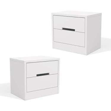 Imagem de Kit com 2 Mesas de Cabeceira Kappesberg 2 Gavetas Branco Texturizado