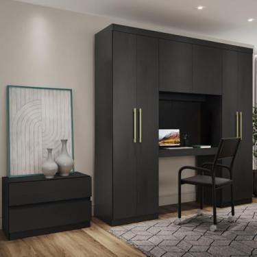 Imagem de Guarda Roupa 6 Portas 2 Gavetas Porto com Escrivaninha Carraro (Preto)