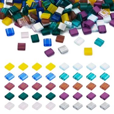 Imagem de Elecrelive 200 peças de contas espaçadoras de vidro com 2 furos, 5 mm, contas quadradas, 10 estilos, kit de pulseiras multifios para fazer joias e brincos