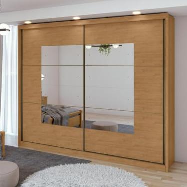 Imagem de Guarda-roupa Casal 2 Portas 6 Gavetas 100% Mdf Toronto com espelho Amêndoa Clean/off White/amêndoa Clean