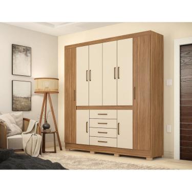Imagem de Guarda Roupa Casal New Realce ELE/ELA 201cm - Amêndola Touch/Off White Demóbile 