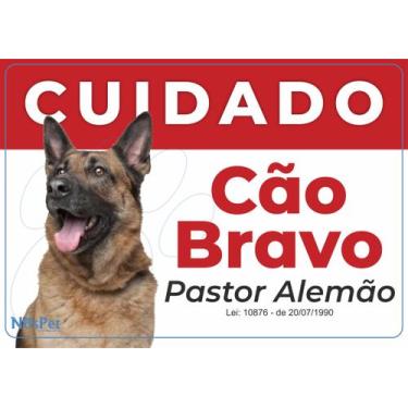 Imagem de Placa Advertência Cuidado Cão Bravo Raças 30cm X 21cm X 3mm - Nóspet
