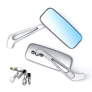 Imagem de WTZMOTO Espelhos de motocicleta prateados - Espelho retrovisor lateral de motocicleta para guidão duplo esportivo compatível com Sportster, Chopper, Bobber, Touring, Cruiser, Street Bike