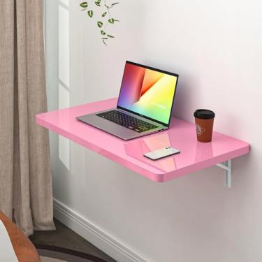 Imagem de Clikuutory Mesa dobrável rosa de alto brilho montada na parede, mesa de parede dobrável para espaços pequenos, bancada de trabalho dobrável para lavanderia, escritório em casa, cozinha, quarto, bar