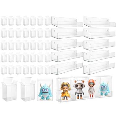 Imagem de Weysat Pacote com 40 capas protetoras de bonecos de vinil pop de 10 cm, pacote com 10, prateleiras de parede flutuantes de acrílico transparente de 19,6 polegadas para brinquedos, colecionáveis